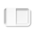 White empty styrofoam food tray with blank label