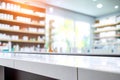 White empty table for products presentation in a pharmacy drugstore interior Royalty Free Stock Photo