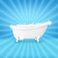 White vintage bathtub with tap and foam soap