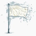 White empty waving flag on flagpole, hand drawn flag illustration in vector. Royalty Free Stock Photo