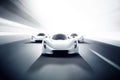 A white endurance racing car surging ahead of its competitors on the straightaway Speed drive concept. AI generation
