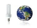 White energy saver bulb and planet Earth
