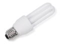 White energy saving bulb, Illuminated light bulb,Realistic photo image on white background Royalty Free Stock Photo