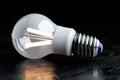 White energy saving bulb shines against sleek black background dramatically Royalty Free Stock Photo