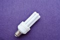 White energy-saving fluorescent light bulb with four tubes, with a silver cap