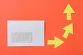 White envelope with arrows in one direction, orange background Royalty Free Stock Photo