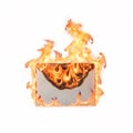 A white envelope with burned edges engulfed in flames, symbolizing an urgent message Royalty Free Stock Photo