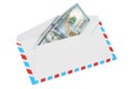 White envelope with 100 dollars, 3D rendering