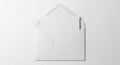 White envelope flat lay isolated on plain background with slightly open flap for mail correspondence and business communication Royalty Free Stock Photo