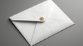 A white envelope with a gold seal on a gray background. This image shows a white envelope with a triangular flap and an Royalty Free Stock Photo