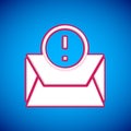 White Envelope icon isolated on blue background. Received message concept. New, email incoming message, sms. Mail Royalty Free Stock Photo