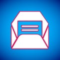White Envelope icon isolated on blue background. Received message concept. New, email incoming message, sms. Mail Royalty Free Stock Photo