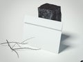 White envelope near dark stone. 3d rendering