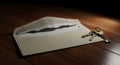 Torn Envelope with Keys on Wooden Floor Royalty Free Stock Photo