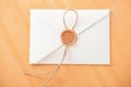 White envelope on wooden table. Royalty Free Stock Photo