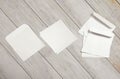 White envelopes and post cards on background. Top view blank envelope mockup and blank letterhead presentation template. Royalty Free Stock Photo