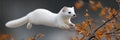 A white ermine is jumping from a tree branch Royalty Free Stock Photo