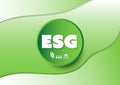 White ESG text on the green button on a wave light green background. Environment, social, governance and sustainability Royalty Free Stock Photo