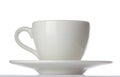 White espresso tea coffee cup with saucer isolated