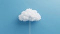 A white ethernet cable plugged into a fluffy cloud on a light blue background. Royalty Free Stock Photo