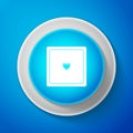 White Ethernet socket sign. Network port - cable socket icon isolated on blue background. LAN port icon. Local area
