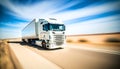 White european truck run fast for delivering, illustration ai generative