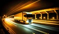 White european truck run in highway by night, illustration ai generative