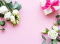 White eustoma flowers and gift box Royalty Free Stock Photo