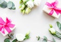 White eustoma flowers and gift box Royalty Free Stock Photo