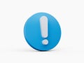White exclamation mark or point symbol on blue Circle icon solution, alert or info concept, 3D illustration