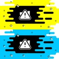 White Exclamation mark in triangle icon isolated on black background. Hazard warning sign, careful, attention, danger Royalty Free Stock Photo