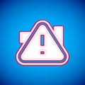 White Exclamation mark in triangle icon isolated on blue background. Hazard warning sign, careful, attention, danger Royalty Free Stock Photo