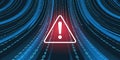 White Exclamation Mark Warning Symbol Over Flowing Binary Code Data Stream alert danger Royalty Free Stock Photo