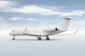 White executive corporate business jet isolated on bright background with sky