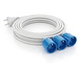 White extension cord with blue plugs Royalty Free Stock Photo