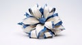 White Fabric Bow Sculpture With Blue Ribbons - Holotone Printing Style