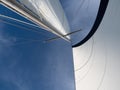 White Fabric Sails on a Sailboat Photographed from Below Royalty Free Stock Photo