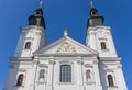 White facade of the Jesuit church in Klatovy