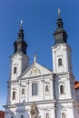 White facade of the Jesuit church in Klatovy