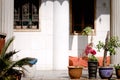 White facade of Yuantong Temple with plants and flowers Royalty Free Stock Photo