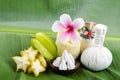 White face with star fruit and soft-prepared chalk.