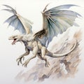 White Falcon Dragon: Detailed Science Fiction Illustration In Watercolor Royalty Free Stock Photo