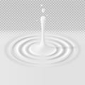 White falling drop with ripple surface vector illustration