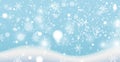 White falling snow, big snowdrifts, different snowflakes, festive Christmas background