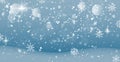 White falling snow, big snowdrifts, different snowflakes, festive Christmas background
