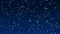 White falling snowflakes on dark blue background