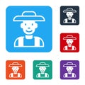 White Farmer in the hat icon isolated on white background. Set icons in color square buttons. Vector Royalty Free Stock Photo