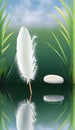 a white feather and some water and some green plants and a blue sky. generative ai Royalty Free Stock Photo