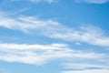 White feathery fluffy clouds on a blue sky, background and texture. Cirrus clouds in the blue sky Royalty Free Stock Photo