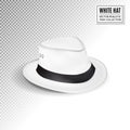 A white fedora hat, isolated on transparent background. Men's hat. Quality realistic Vector, 3d illustration Royalty Free Stock Photo